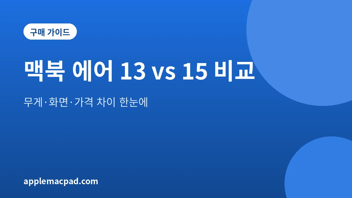 맥북 에어 13인치와 15인치의 무게, 화면, 가격 차이를 비교한 대표 그림